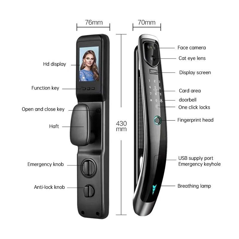 Intelligente Elektronische 3d Gezichtsherkenning Slimme Deursloten Vingerafdruk Slimme Deurslot Wifi Aluminium Deurslot