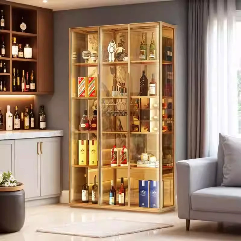 Gabinete de cristal esquinero para Bar en la pared, muebles de Bar brillantes, tazas de licor, gabinetes de curiosidades con puerta de vidrio, bodega de vino y whisky de madera