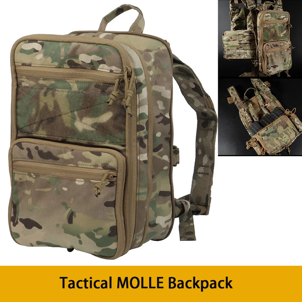 Tactical Flatpack MOLLE Backpack Expandable Bag DIY Hook&Loop Knapsack Integrate with Hunting Vest Plate Carrier Micro Chest Rig