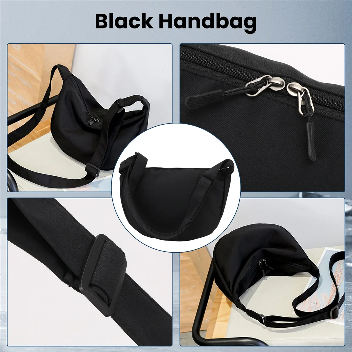 FZFZ シンプルなナイロンメッセンジャーバッグワンショルダー餃子バッグ学生ショルダーバッグブラック