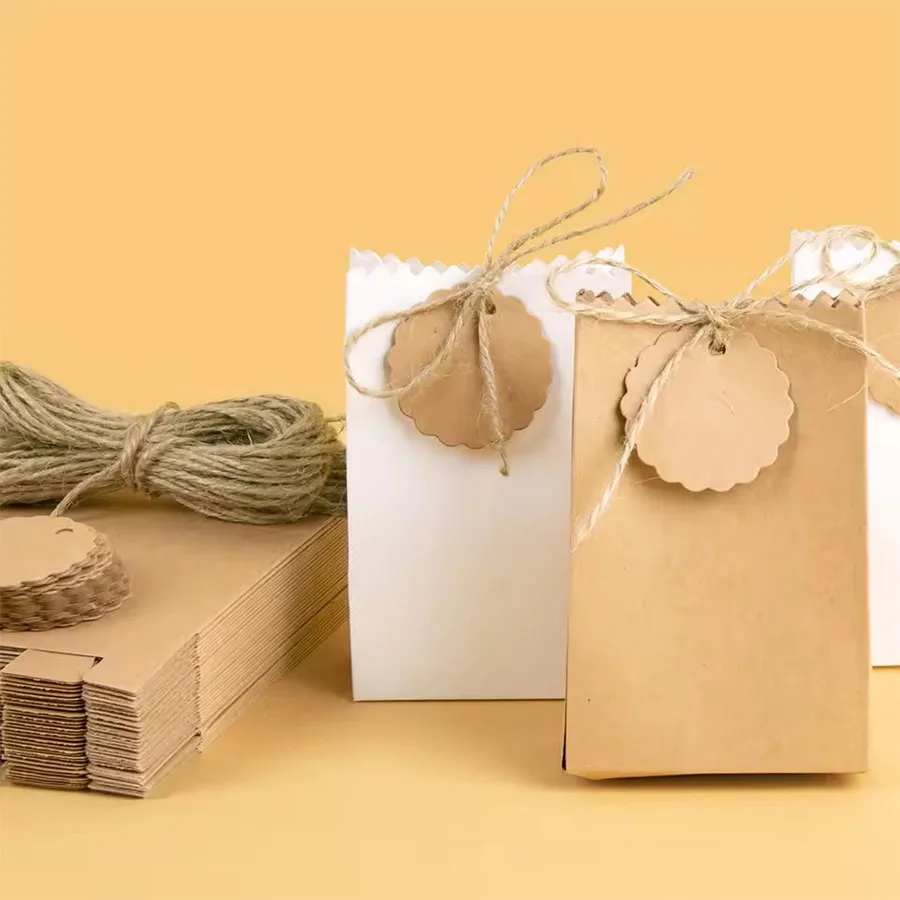 10/20/30 stücke Retro Kraft Papier DIY Geschenk Tasche Weiß Braun Cookie Hochzeit Gunsten Candy Box Lebensmittel verpackung Tasche Mit Seil Geburtstag Deco – Detail 8