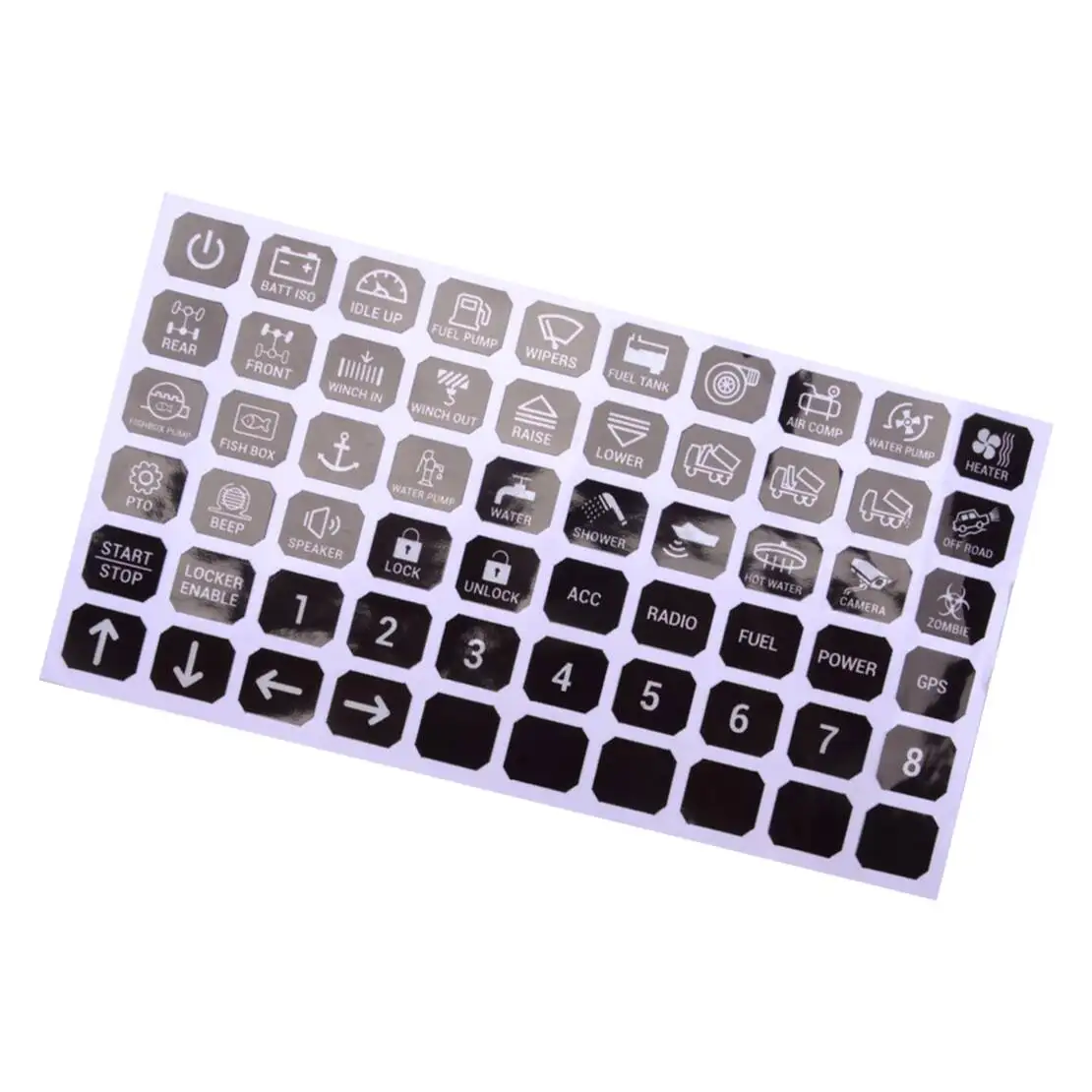 240pcs Car RV Light Lamp Switch Panel Control Label Sticker Black PBC Plastic Fit for 6/8 Gang