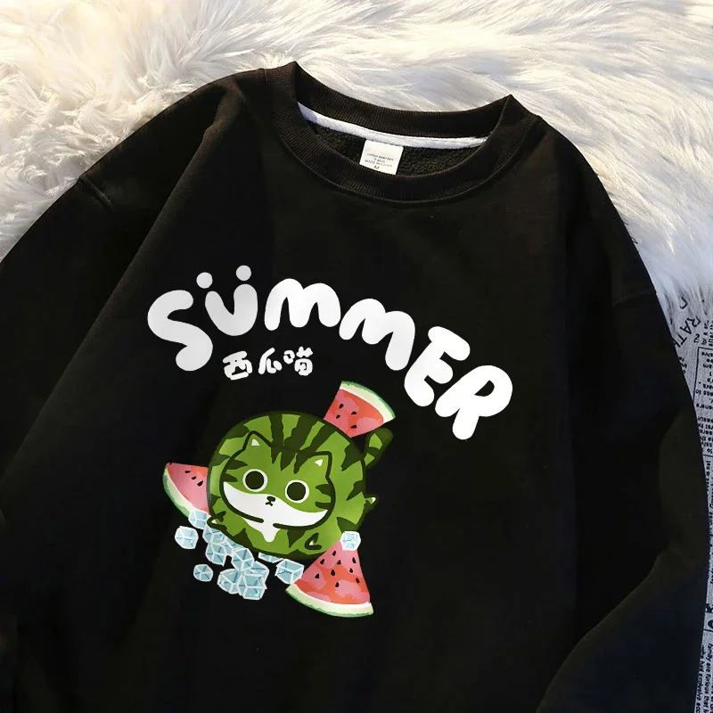 Cats Eat Ice Cubes And Watermelons Pullover Mens Fashion Comfortable Hoodie Autumn Fleece Sweatshirts Casual Loose Warm Tops