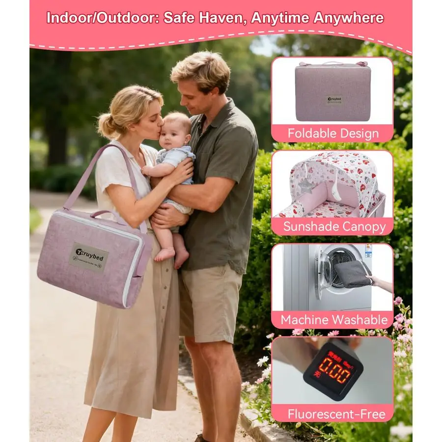 كرسي استرخاء، كرسي سفر محمول قابل للطي لحديثي الولادة 012 شهرًا، عش خفيف الوزن قابل للغسل مع مظلة، ناعم ومسامي B #4