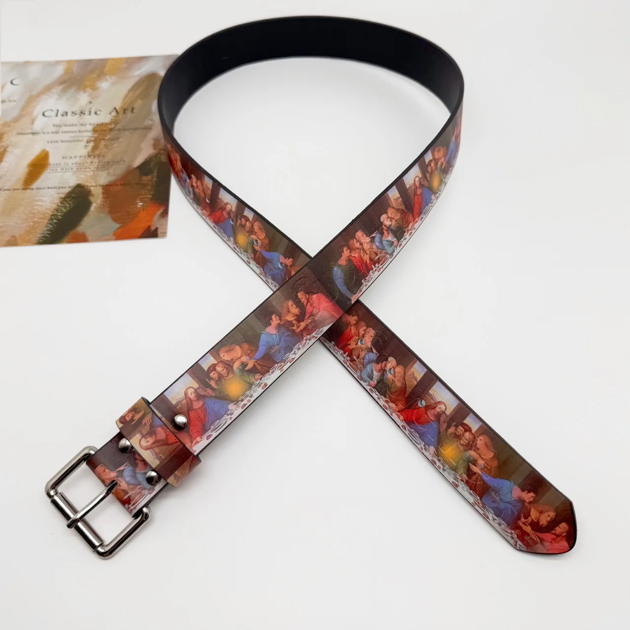 

Ремень Y2k Faionable Printed Belt Last Supper Time Retro Sle High Street Ремень для мужчин и женщин Молодежный ремень из искусственной кожи с иглой