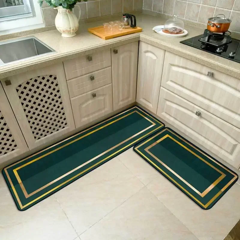 Fashionable Simple Light Luxury Green Phnom Penh Geometric Kitchen Mat Combination Entry Mat Bedroom Long Bedside Blanket