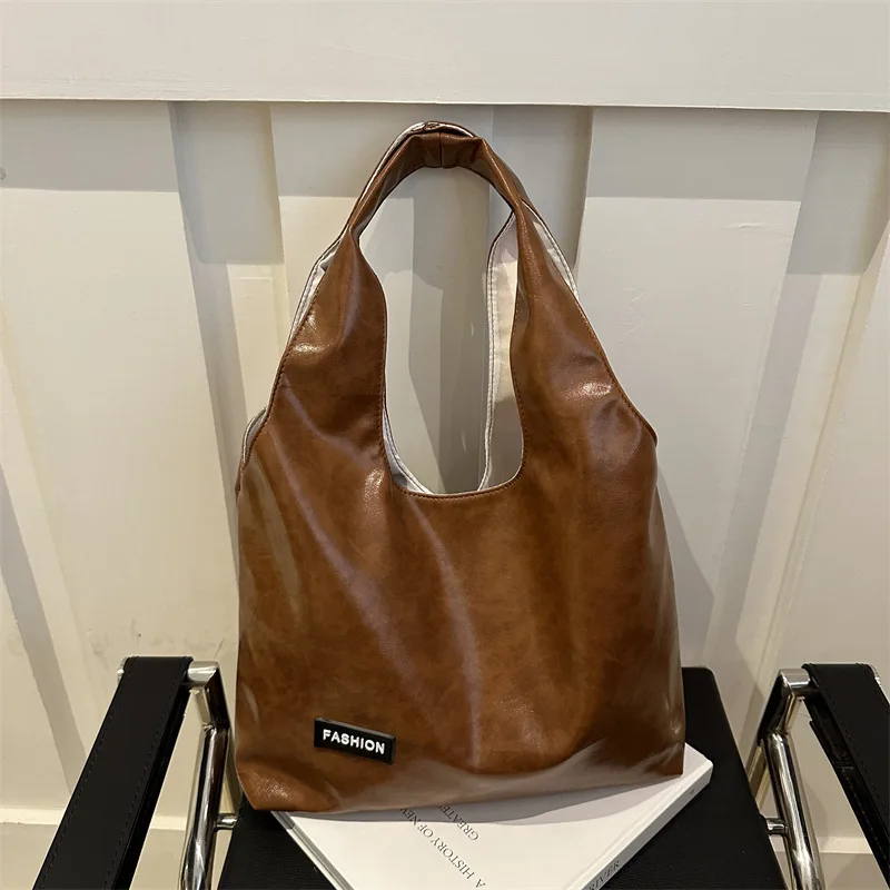 

Tote 2024 New Solid Color Large Capacity Underarm Trendy And Fashionable Extremely Simple Style Shopping Bag