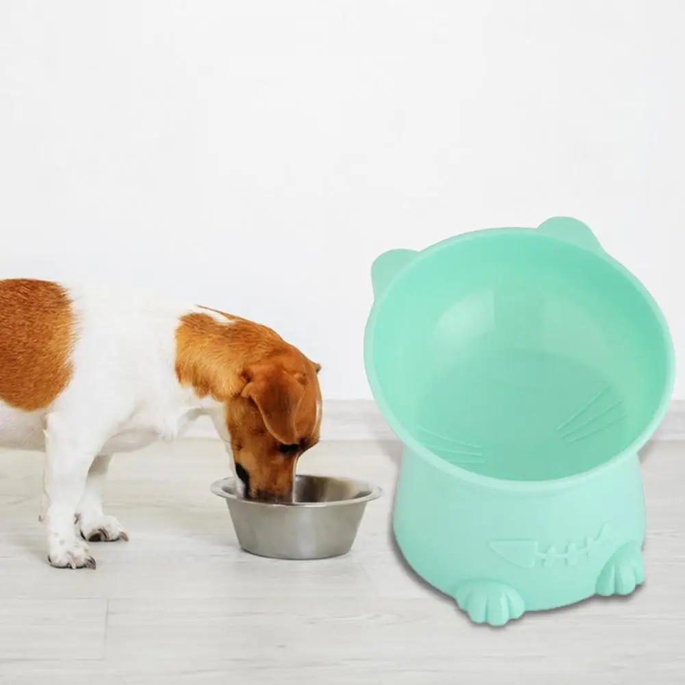 13*6cm Pet Bowl Cartoon Cat Shape Tilted Anti-overturn Raised Base Protect Cervical Spine Cats Dogs Pet Food Feeding Dish Plate