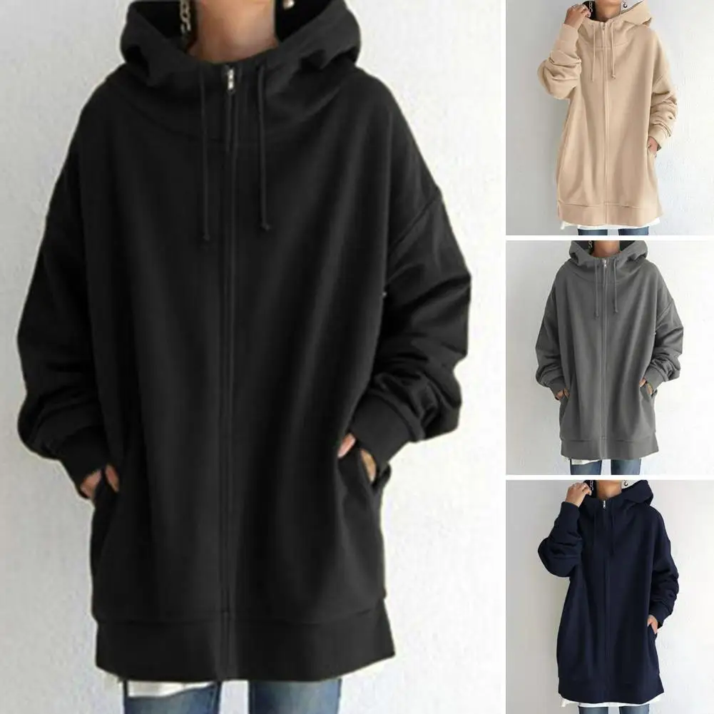 

Womens Zip Up Long Hoodie Jacket With Drawstring Tunic Sweatshirt Open Front Cardigan Autumn Winter Hooded Pullover Coat