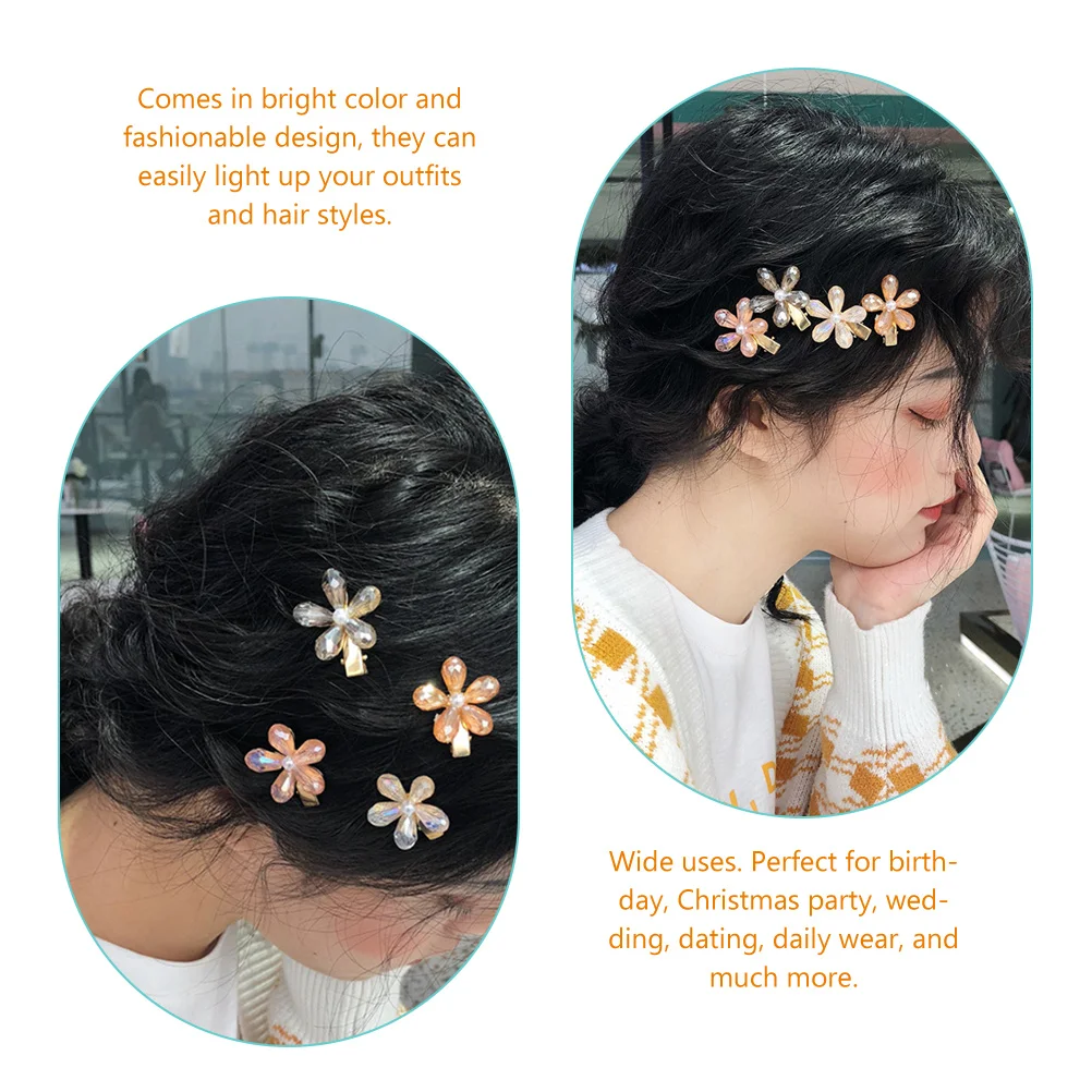 

4Pcs Crystal Flower Hair Clips Alloy Small Barrettes Hair Accessories Girls Women Styling Daily Wedding Party Christmas