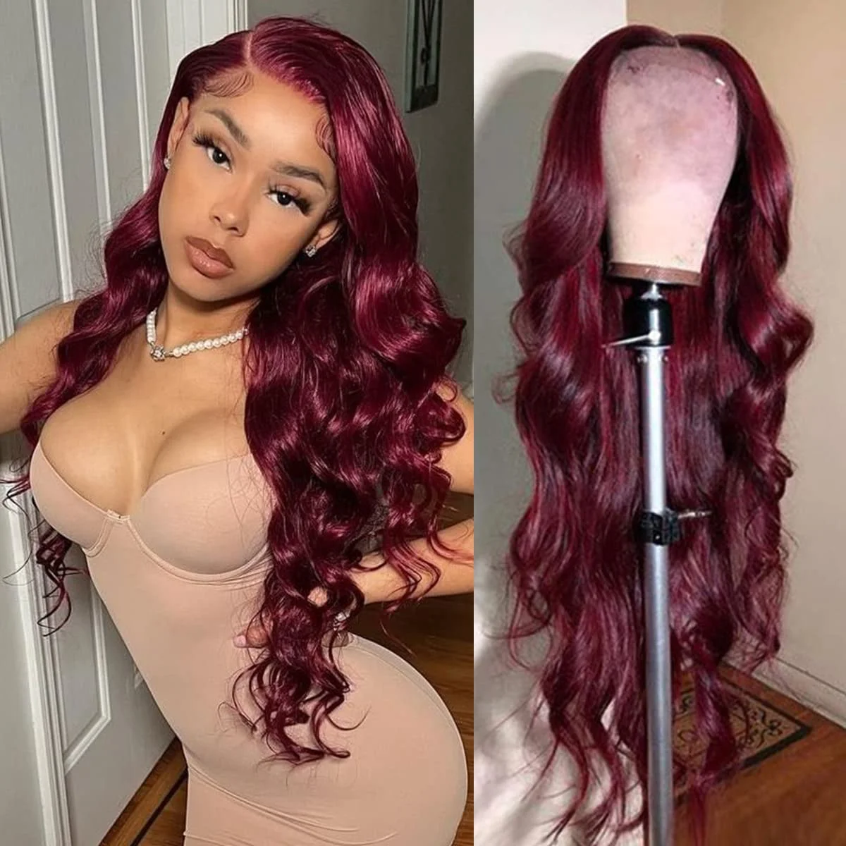 Bleached Burgundy Lace Front Human Hair Wigs Brazilian Red 99j Colored Body Wave 13x4 Tranparent Lace Frontal Wig For Women