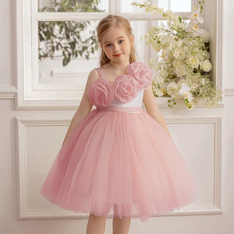 Little Girl's Festival Ball Performance Costume Sleeveless Flower Children Princess Dresses Flower Girl Wedding Bridesmaid Dress
