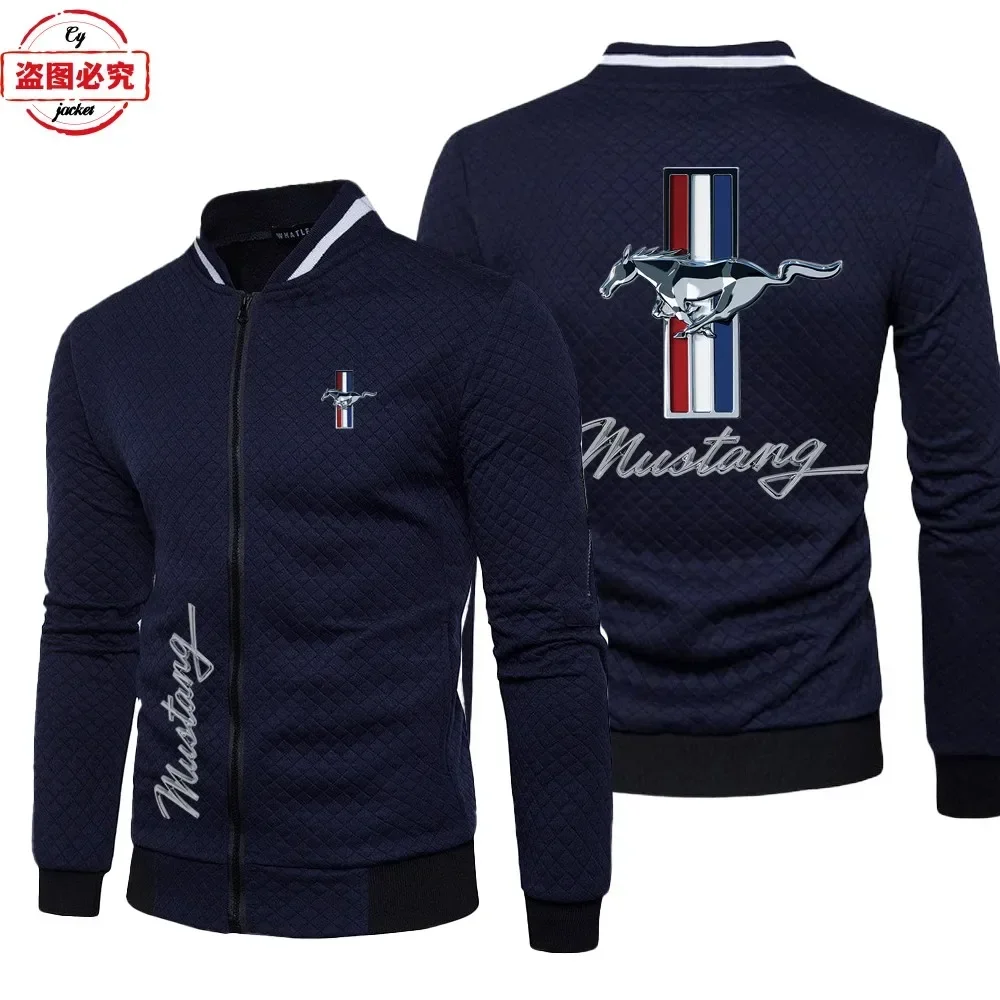 سترة مطبوعة بشعار موستانج مقاس الاتحاد الأوروبي فضفاضة بأكمام طويلة للرجال للربيع والخريف وياقة واقفة زي فريق بدلة السباق