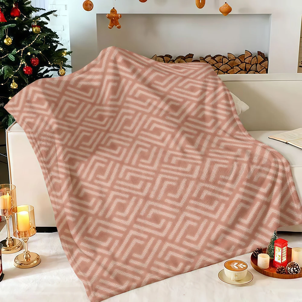 Terracotta Geometric Greek Key Flannel Blanket Soft Fuzzy Plush Cozy Warm Throw for Sofa Bed Couch Home Decor