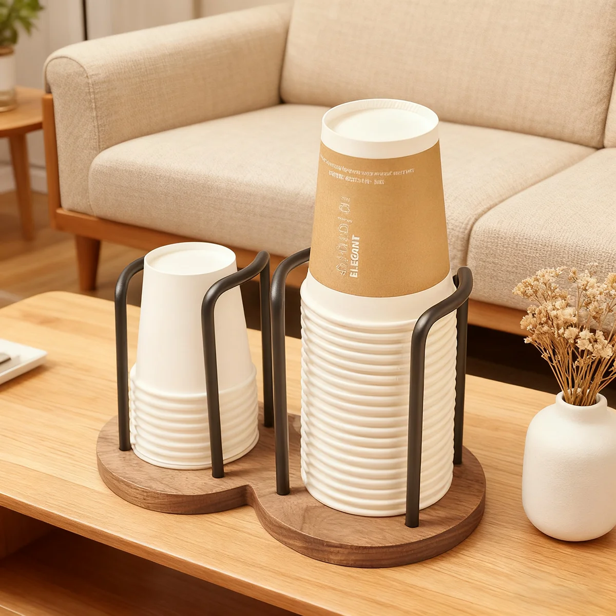 Disposable Cups Holder Paper Cup Dispenser Multifunctional Desk Cup Storage Rack Mouthwash Cup Dispenser on Vanity Countertops