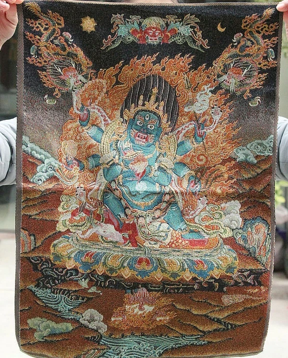 Tibetan Buddhism Cloth Silk Mahakala Wrathful Deity Buddha Thangka Thanka Mural