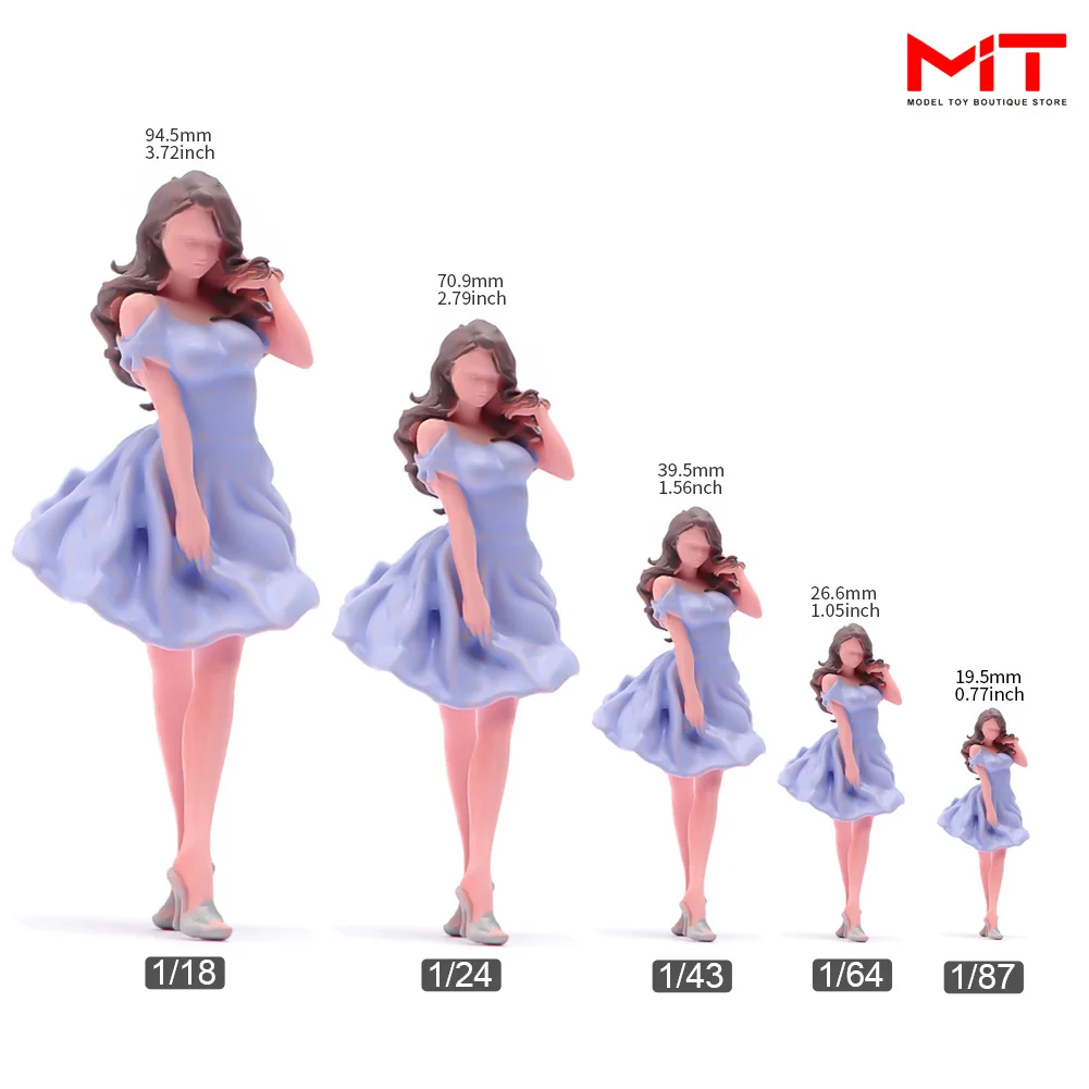 Miniature Figure 1/87 1/64 1/43 1/24 1/18 Beauty Girl Wearing Bubble Skirt Diorama Figurine Resin Model Scene Prop Decor Crafts