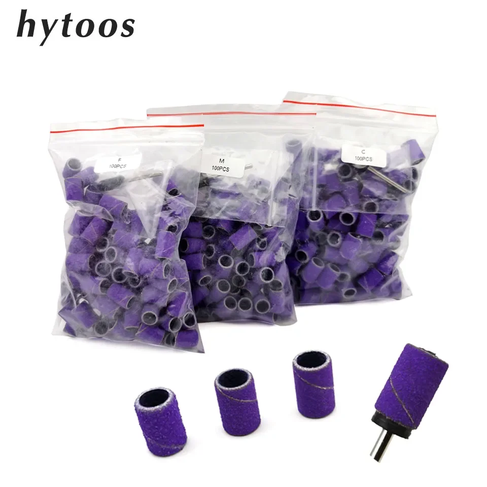 HYTOOS 100pcs/Bag Purple Sanding Bands Without Rubber Mandrel Nail Drill Bit Accessories Gel Removal Nails Care Polishing Tool