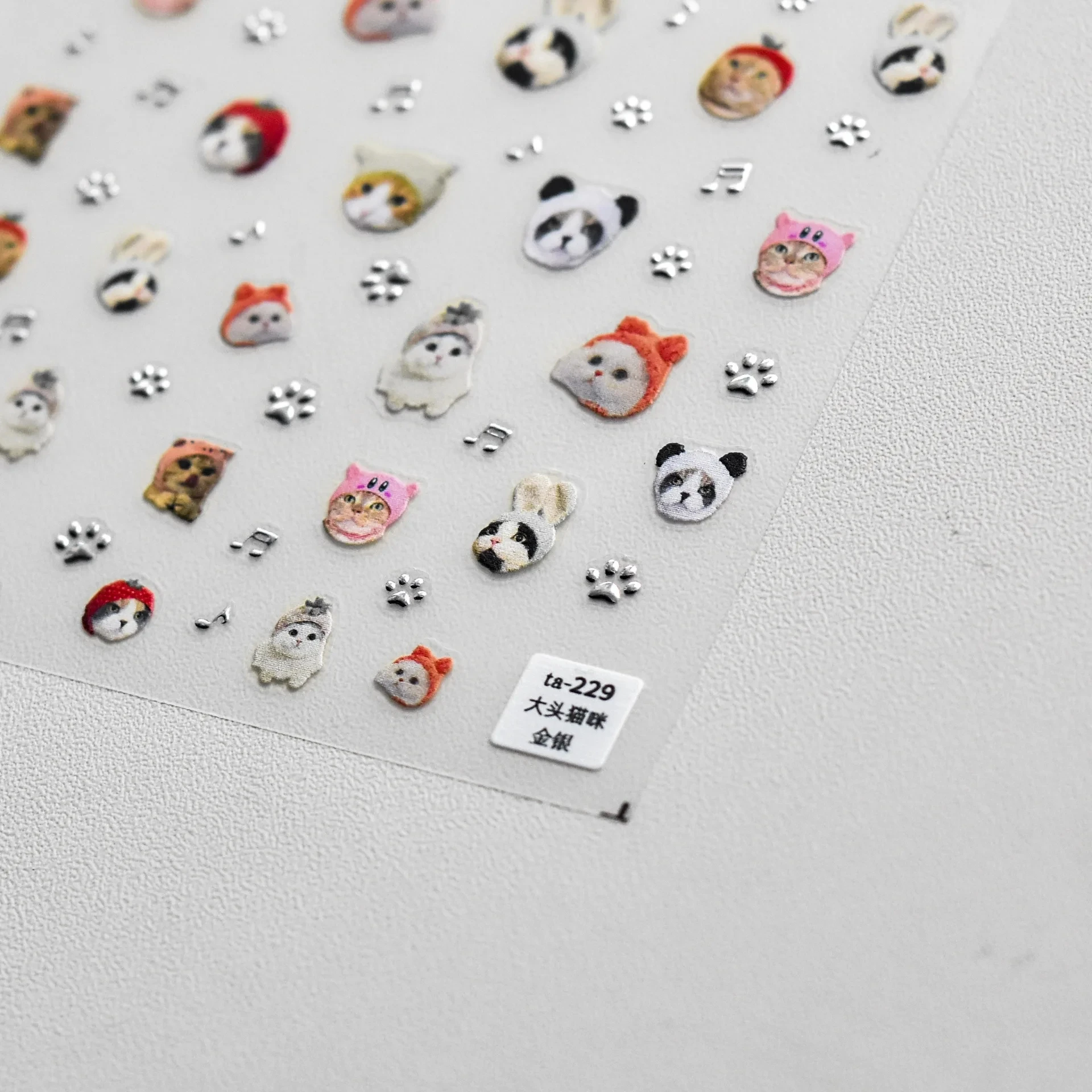 Autocollants pour ongles de haute qualité, divers animaux, chat, chien, lapin, over, or, argent, nail art, décalcomanie, outil de manucure, TA-235