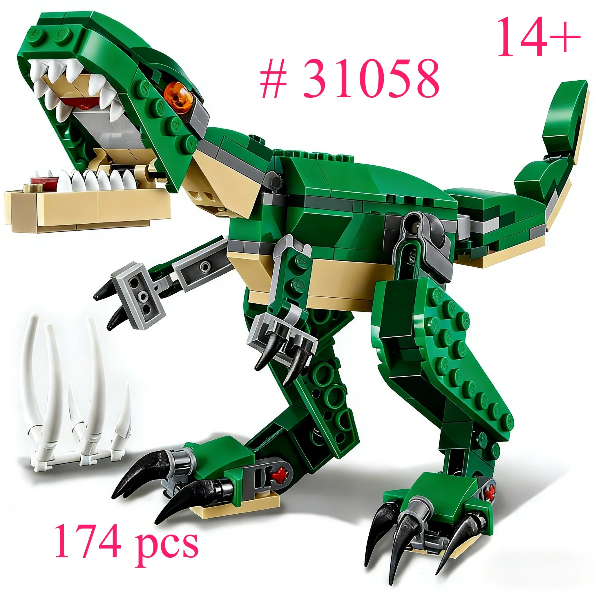 

Наборы строительных блоков Green Fierce Dinosaur 31058, подходящие для подарков на день рождения, совместимые с деталями Lego, 174 шт.