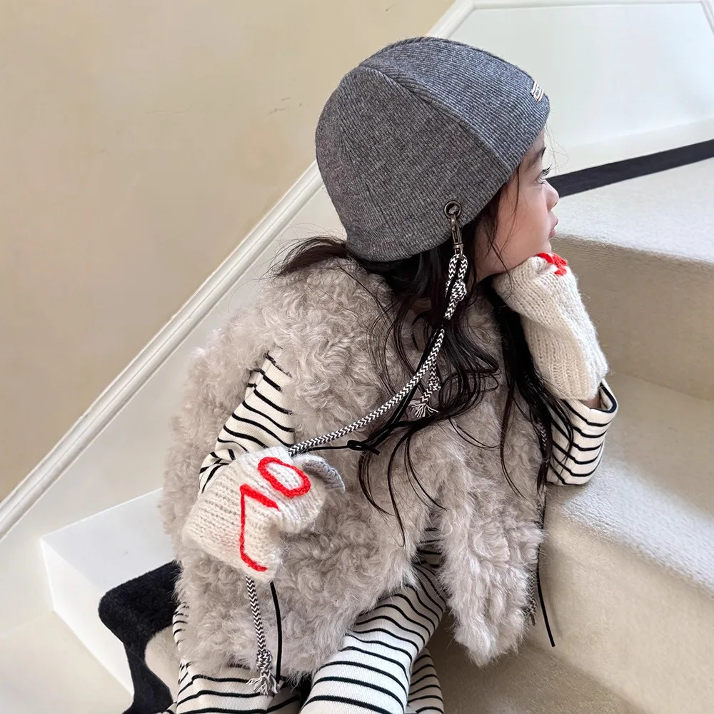 

Волосатый жилет для девочек, весна-осень 2024, новый зимний теплый жилет для девочек, модный повседневный жилет для девочек, однотонный, простой и универсальный