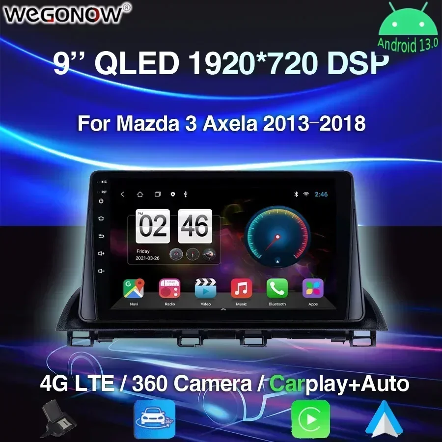 360 Panoramic Camera Carplay 8G+256G Android 13.0 Car DVD Player GPS WIFI Bluetooth 5.0 RDS Radio For Mazda 3 Axela 2013 - 2018