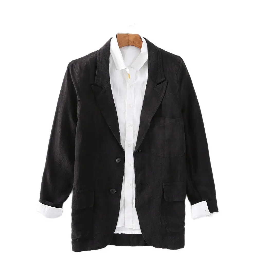 

Men Solid Linen Blazers Pocket Design Jacket Sexy Mens Clothing 2023 Single Breasted Top Outerwear Autumn Lepal Collor Blazers