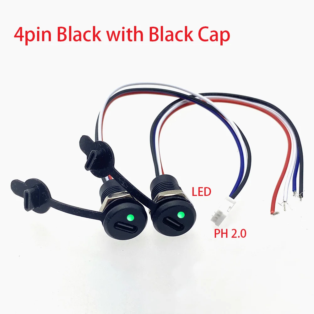 4Pin LED Lamp With IC USB C high current charging socket with nut snap lock plate TYPE-C Female Waterproof female connector Jack