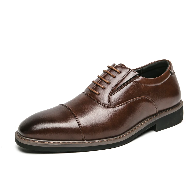 Sapatos masculinos de derby de couro pontiagudos, com renda, sapatos de escritório, moda versátil, preto e marrom, 38-46