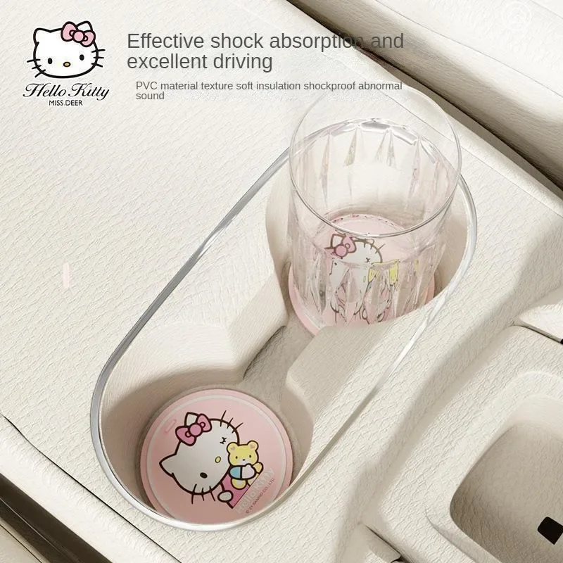 Sanrio Hello Kittys Car Cup Holder Car Cute Insulated Coasters Pad Anime Cartoon Anti Slip Mat Interior Decor Accessories Girl