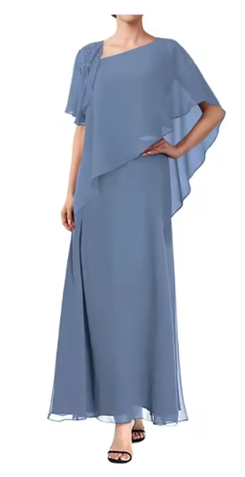 Vestido Chiffon com lantejoulas e miçangas para a mãe da noiva, uma linha, roupa formal longa, terno do casamento, vestidos do convidado