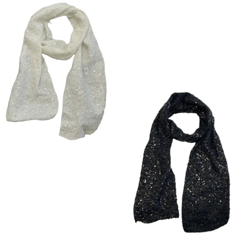 Sequins Embellishment Neckerchief Unisex Warm Scarves Autumn Winter Long Scarf for Fashion Females