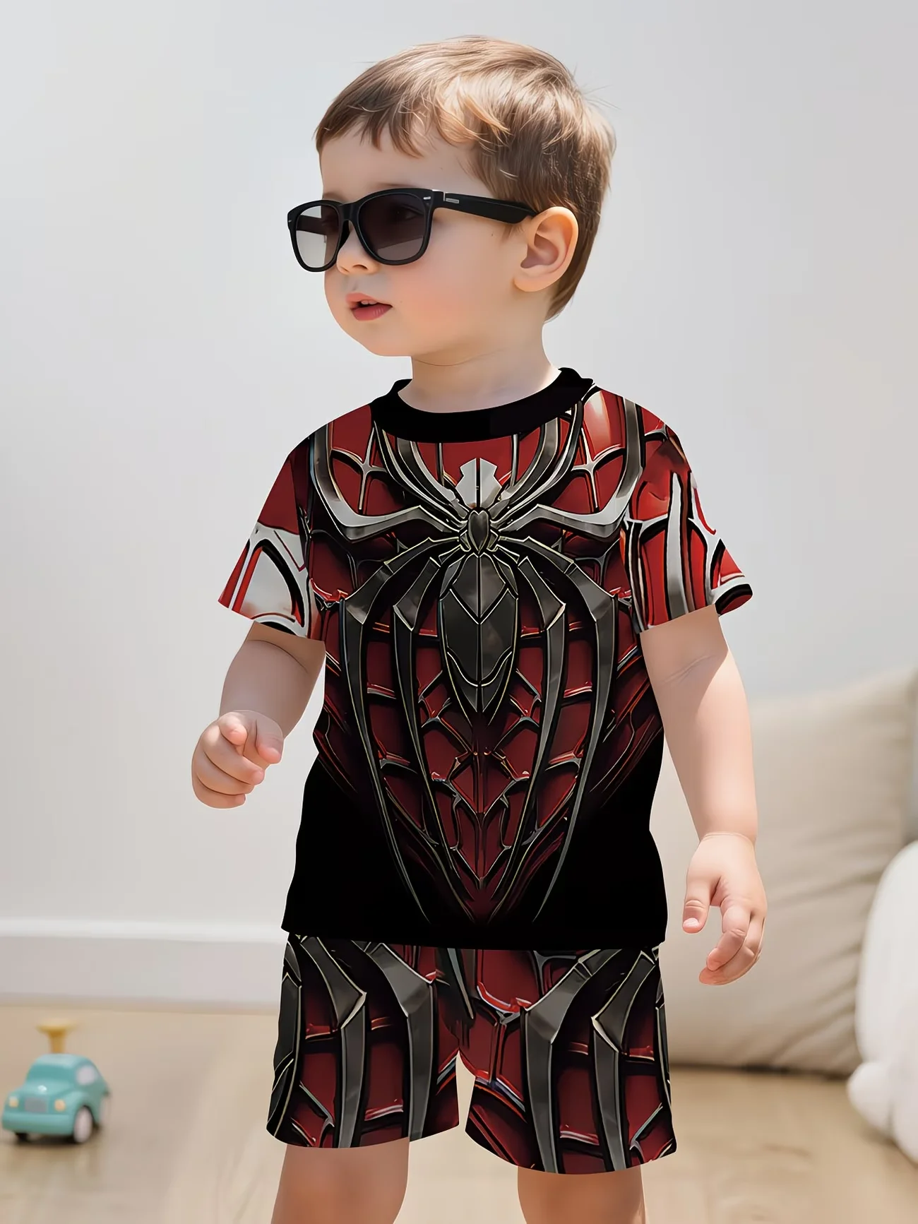 Boys Boys 2Pcs Summer Outfit Spider Print Short Sleeve T-Shirt + Shorts Set Red Blue Casual Sportswear Kids Streetwear Tracksuit - Aliexpress Deal