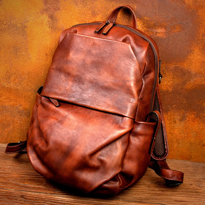 Genuine Leather Men Backpack Travel Shoulder Bag Full Soft Leather Large Capacity Men Laptop Backpacks First Layer Cowhide Bags