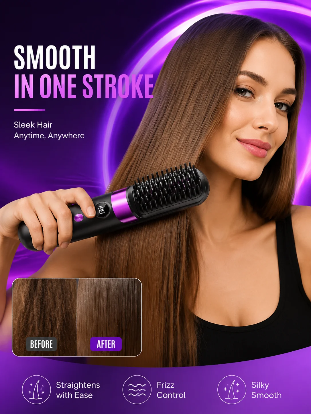 Portable Hair Straightener Brush USB Charging Cordless Hot Comb Ceramic Coating Ionic Anti Frizz Styling Tool