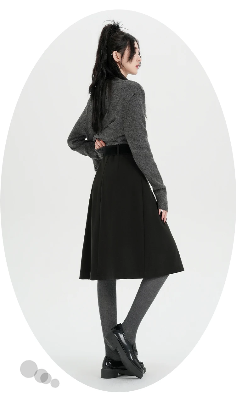 Hochgeschnittener Rock für Damen, Herbst/Winter 2026, Neuheit, Wollrock für Damen, Grau oder Schwarz, A-Linien-Rock für Damen mit Gürtel, Bestseller – Detail 19