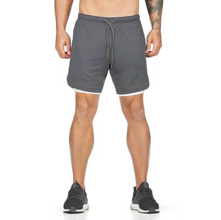 New men's multi-functional sports shorts - quick-drying double-layer running sports shorts, breathable fitness sportswear