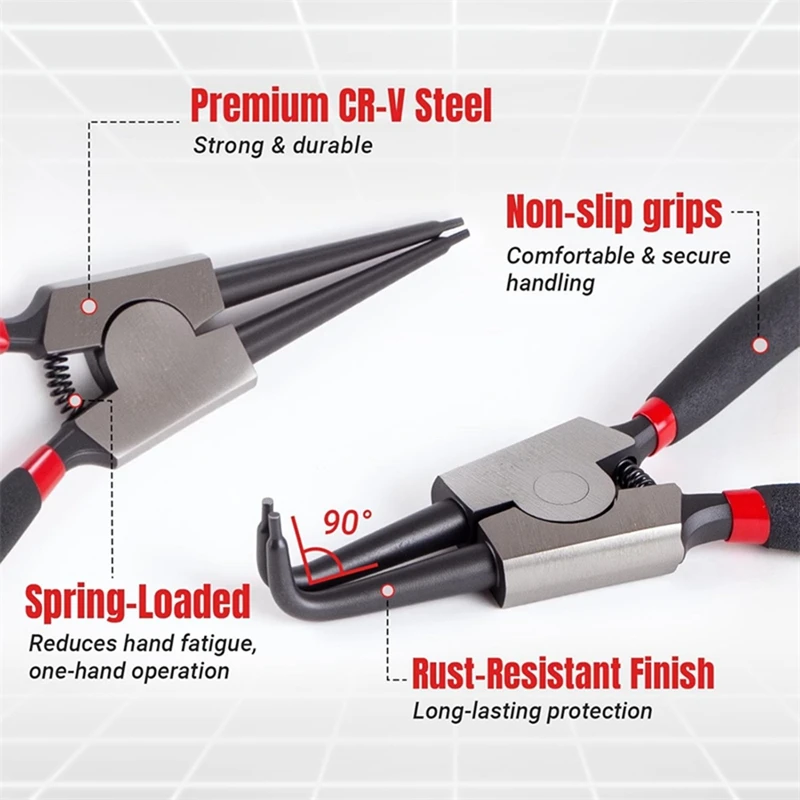 DT16 4Pcs 7 Inch Snap Ring Pliers Set Internal External Circlip Plier Straight Bent Jaw C Clips Automotive Tool view 4