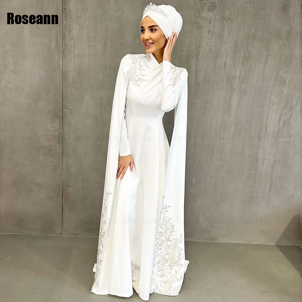 

Muslim 2024 New Ivory A-line Wedding Dresses High Collar Ruffle Applique Brush Train Floor Length Bride Dress robe de mariée