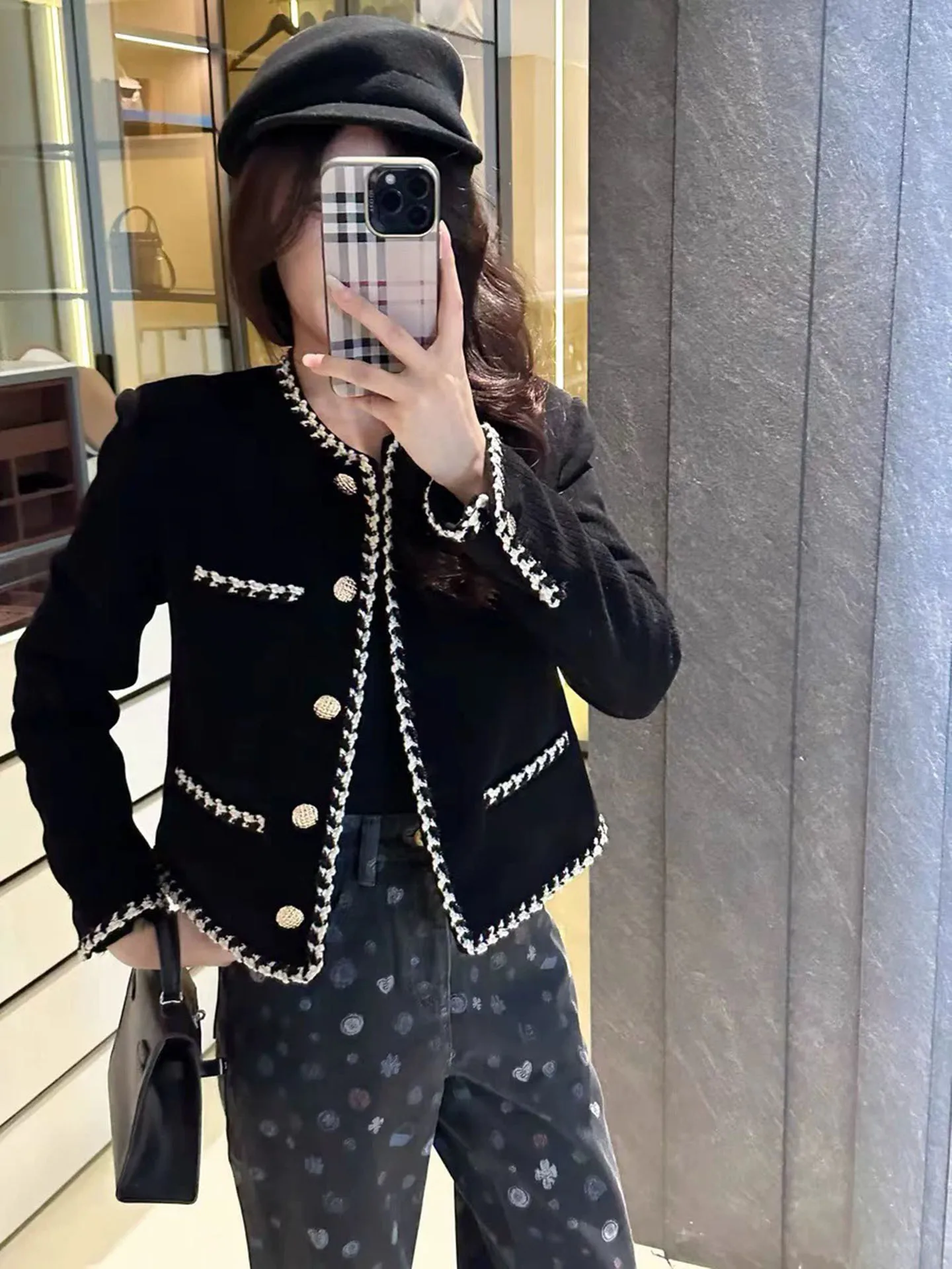 Handmade Black Ruffle Collar Velvet Jacket Elegant Style Straight Cut Long Sleeve Warmth Outerwear for Women Autumn Season