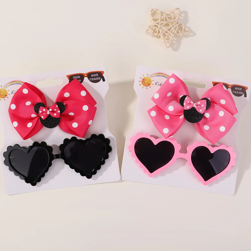 2Pcs/Set Baby Hairpin For Child Cute Bow Heart Shaped For Newborn Protective Sun Glasses Girl Seaside Vacation Hair Accessories