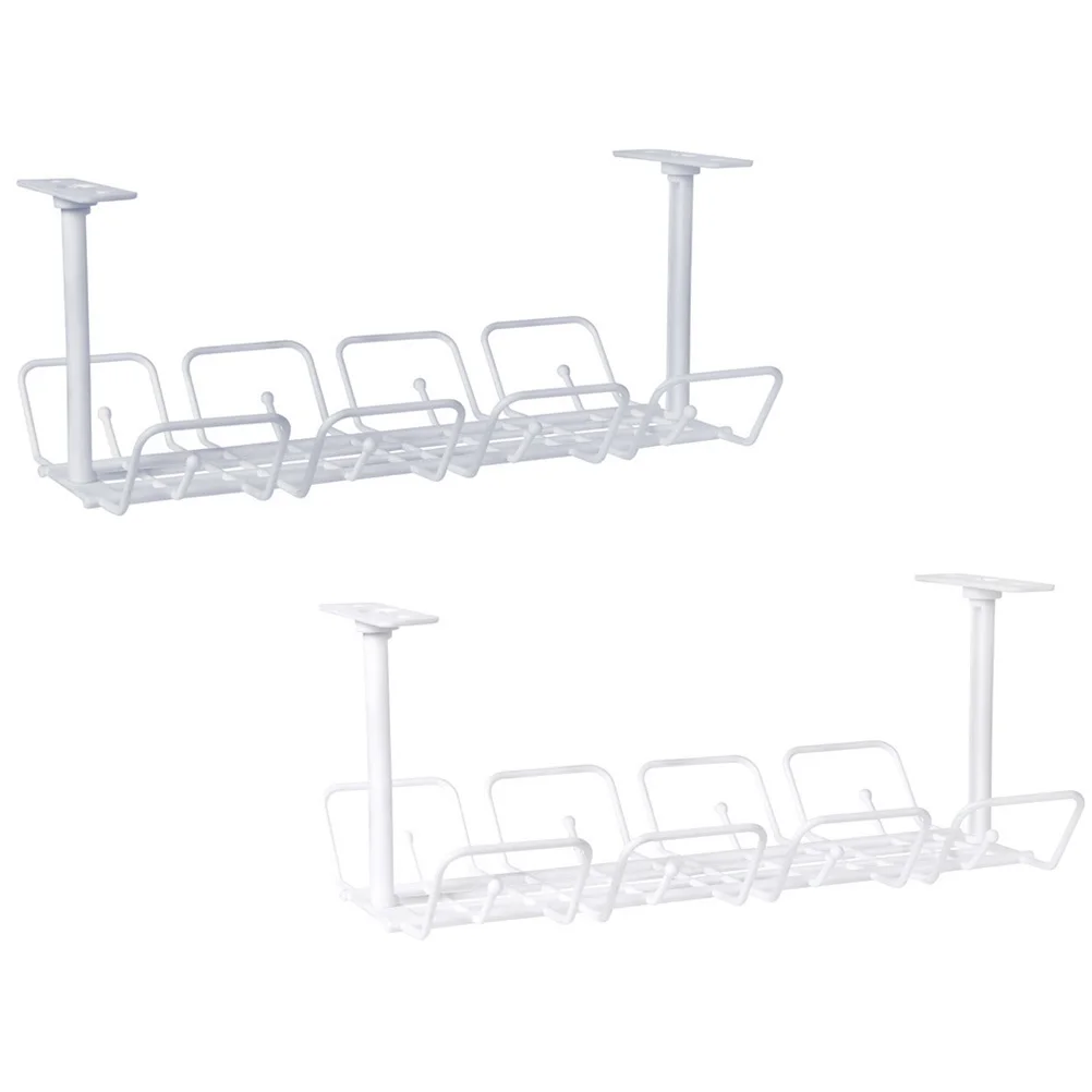 2 قطعة صينية إدارة الكابلات المكتبية المدمجة تحت منظم الأسلاك المكتبية لرف تخزين الحبل مع خطافات تعليق تحت الطاولة #4