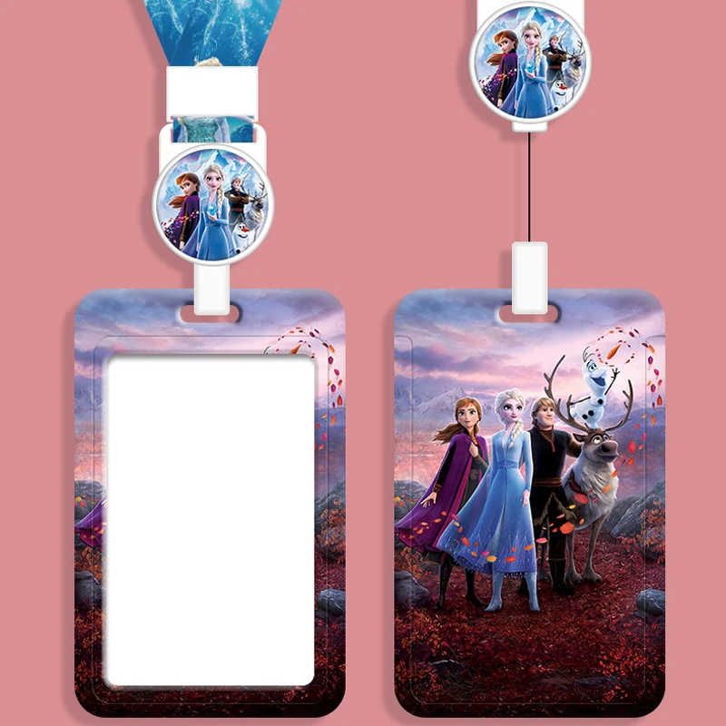 Disney Frozen Access Card Holder Lanyard Student ID Campus Bus Card Cover Elsa Anna Girls Elastic Rope Badge Reel Work Card Case