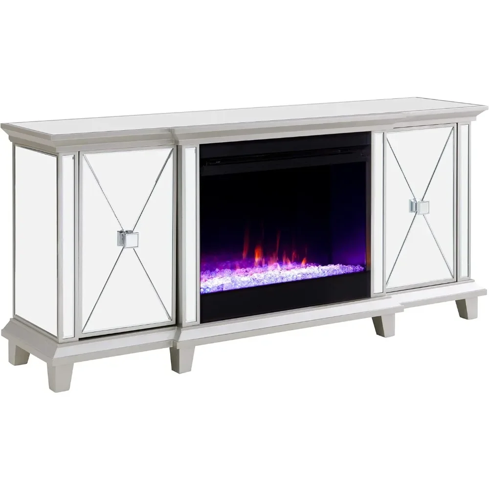 

SEI Furniture Toppington Mirrored Media Console Color Changing Electric Fireplace, Silver