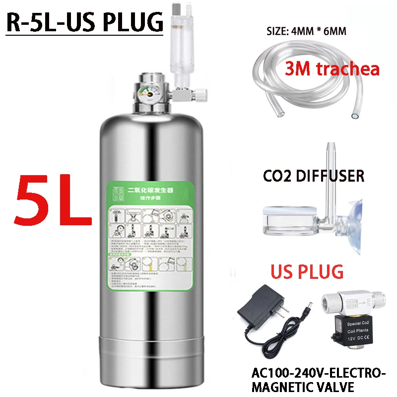 5L Aquarium CO2 Generator systeem Kit Rvs CO2 Cilinder Generator Systeem Kooldioxide Reactor Kit Voor Plant Vis