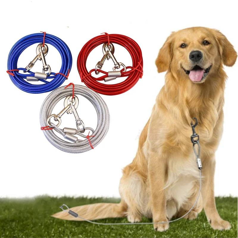 3/6/9/15M Outdoor Pet Leash With Dog Fixed Pile Metal Screw Stake For Camping Garden Ground Steel Wire Dogs Leads Leashes Set
