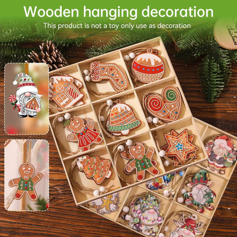 18Pcs Wooden Christmas Pendant Christmas Tree Decoration Christmas Gingerbread Man Navidad New Year Home Decoration Xmas Gifts