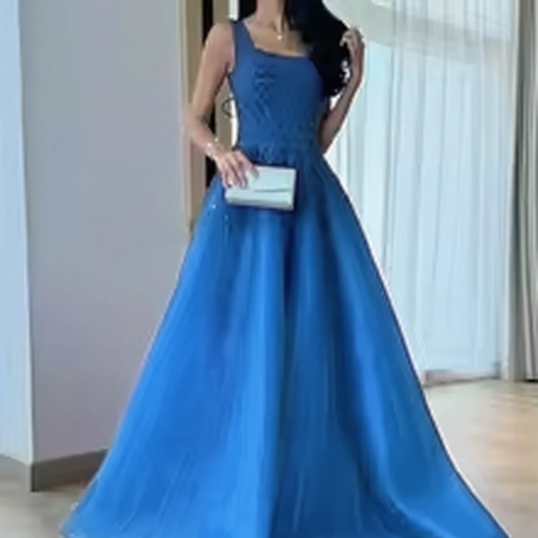 

Customized crystal sequined pleated A-line evening dress formal evening dresses party prom gowns for women