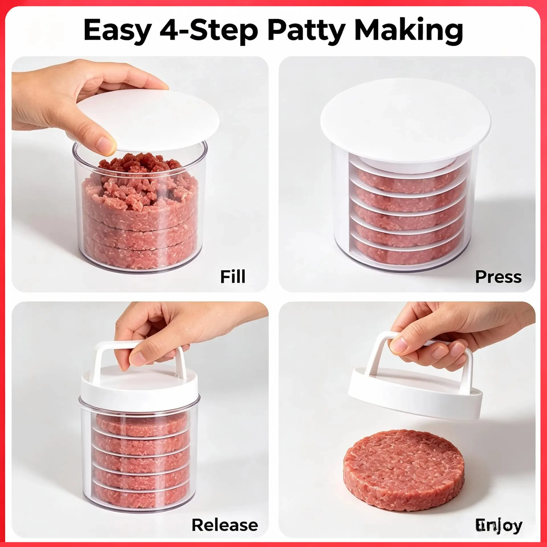 Burger Patty Maker & Stacker — Non-Stick Press Mold with Freezer-Safe Storage Container 1