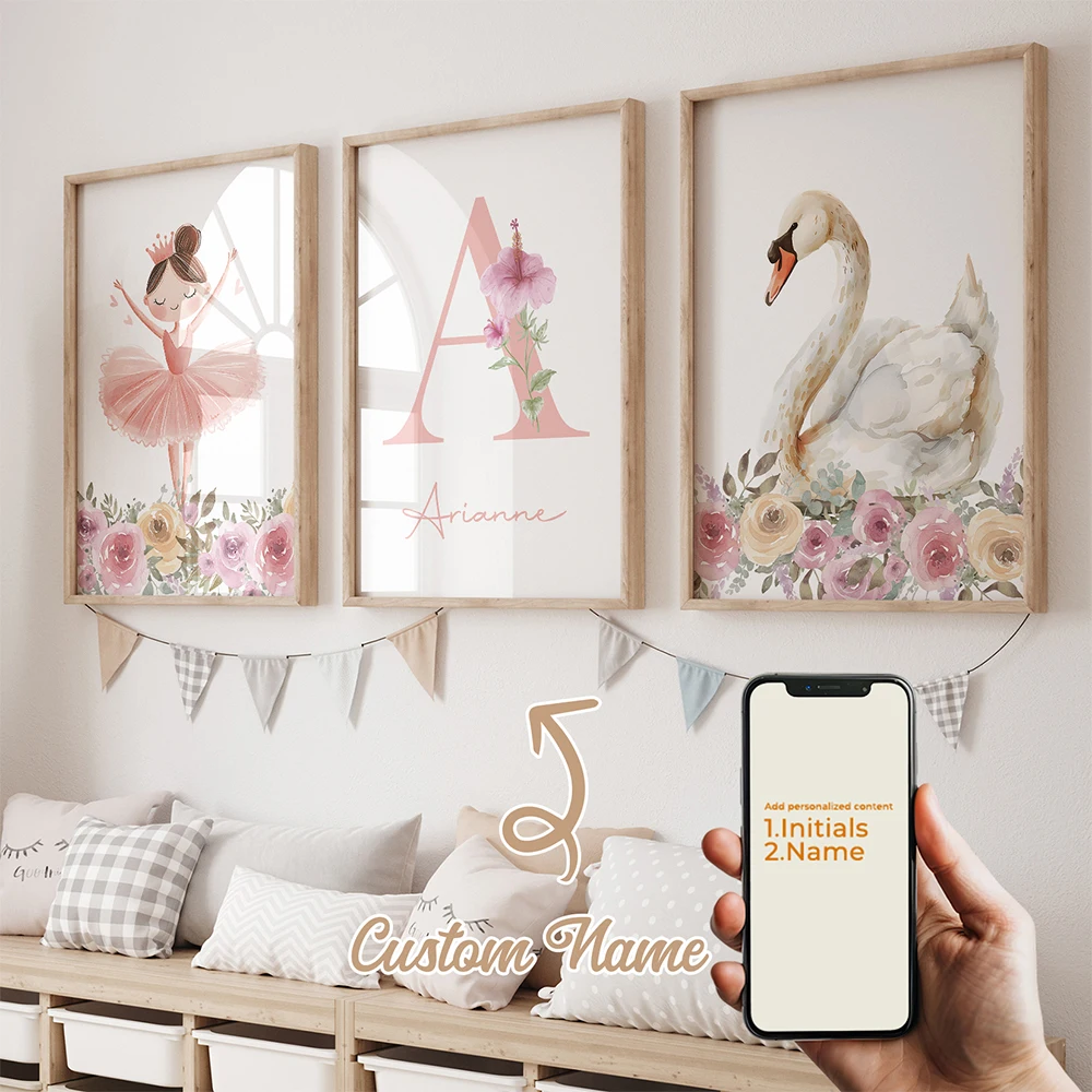 

Personalized Customization Princess Swan Wall Art Print Canvas Painting Poster Picture For Living Room,Kids Room Home Decor